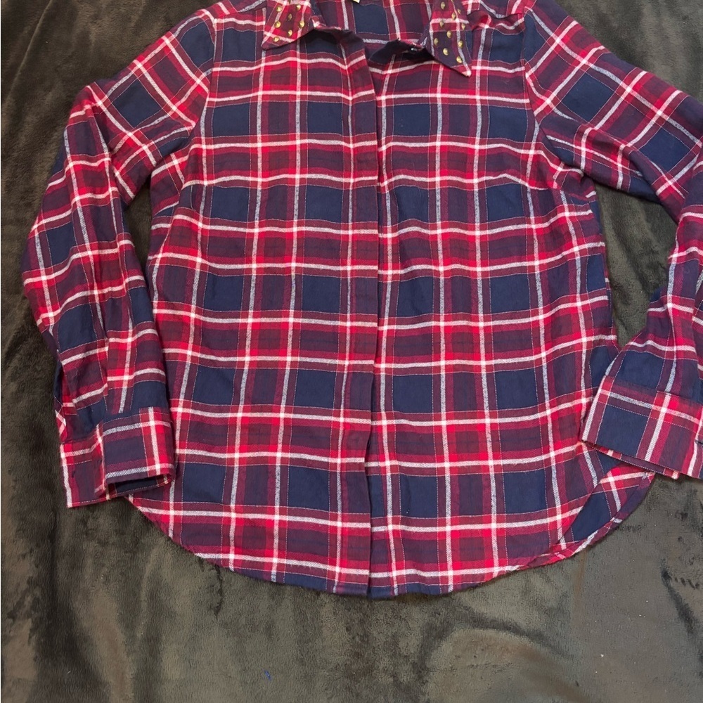 Michael Kors Red and Navy Plaid Button-Down Shirt